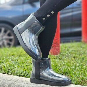 Womens Clear Black Color Ankle Comfort Boots